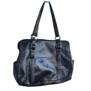 Fossil 1954 Purse Tote 75082 Double Handles Leather Black Side Pockets